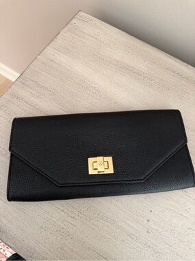 BCBG Black Envelope Clutch with Gold Turn-Lock
